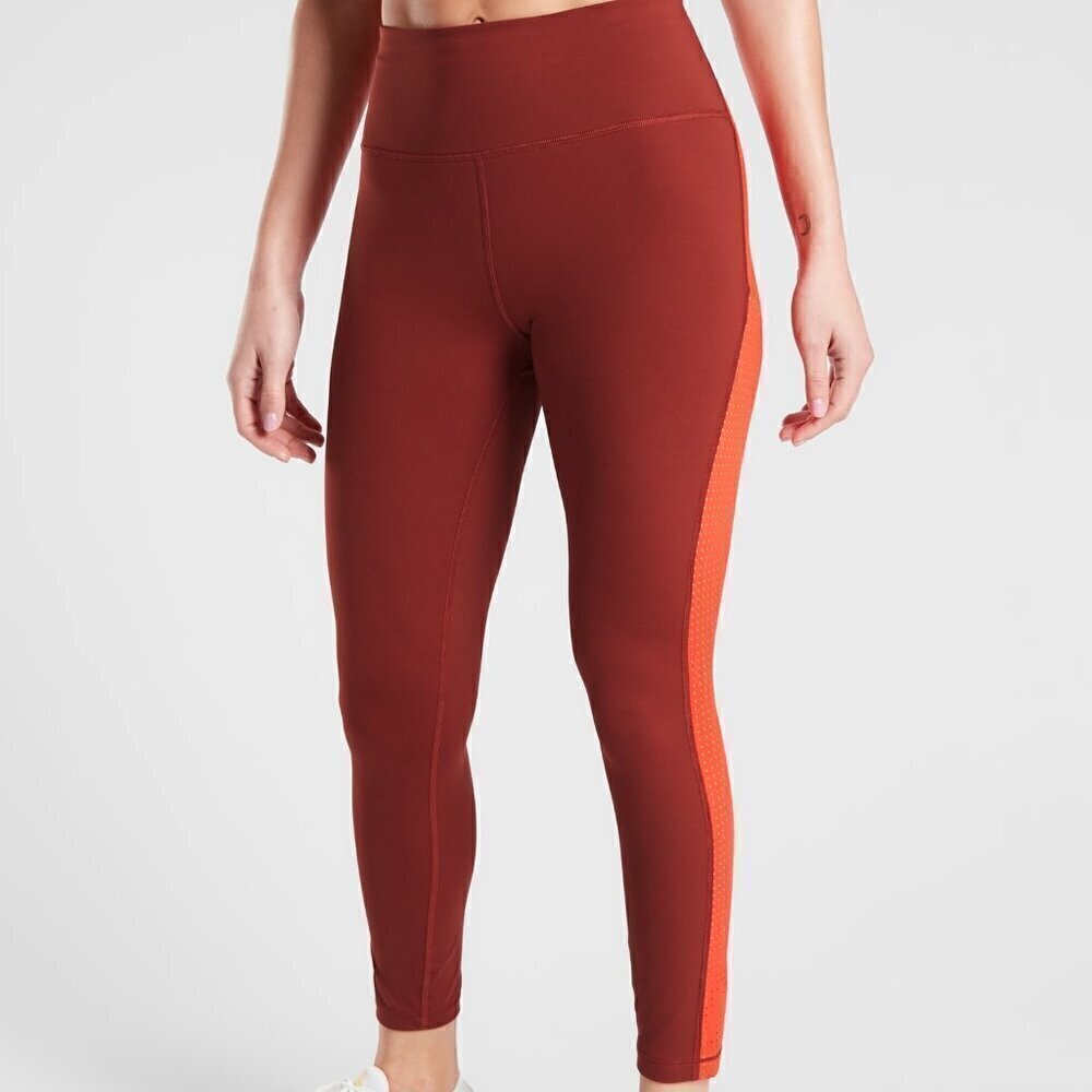 ATHLETA ULTIMATE STASH POCKET COLORBLOCK 7/8 TIGHT  Mesh Stretch Nylon Women S